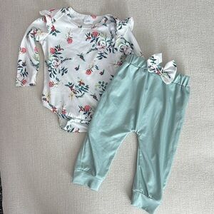 Never Worn Floral Baby Outfit with Mint Pants